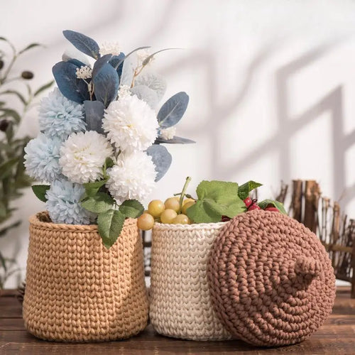 panier de rangement en corde de coton pour plantes et décorations - vue 2 sur 9