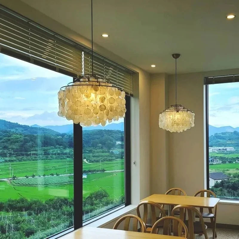 lustre rétro en coquillage pour décoration intérieure moderne - vue 3 sur 13