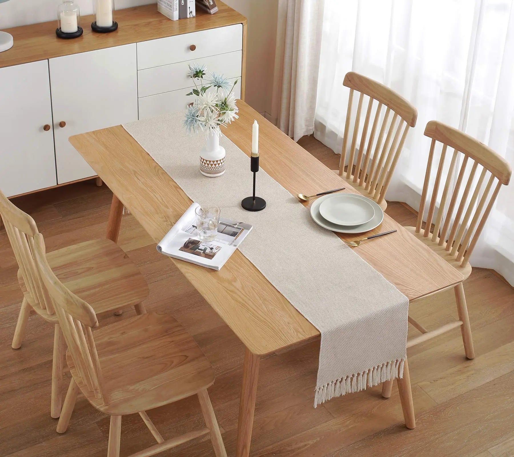 Chemin de table lin brodé style rustique beige 8 mots - vue 7 sur 7