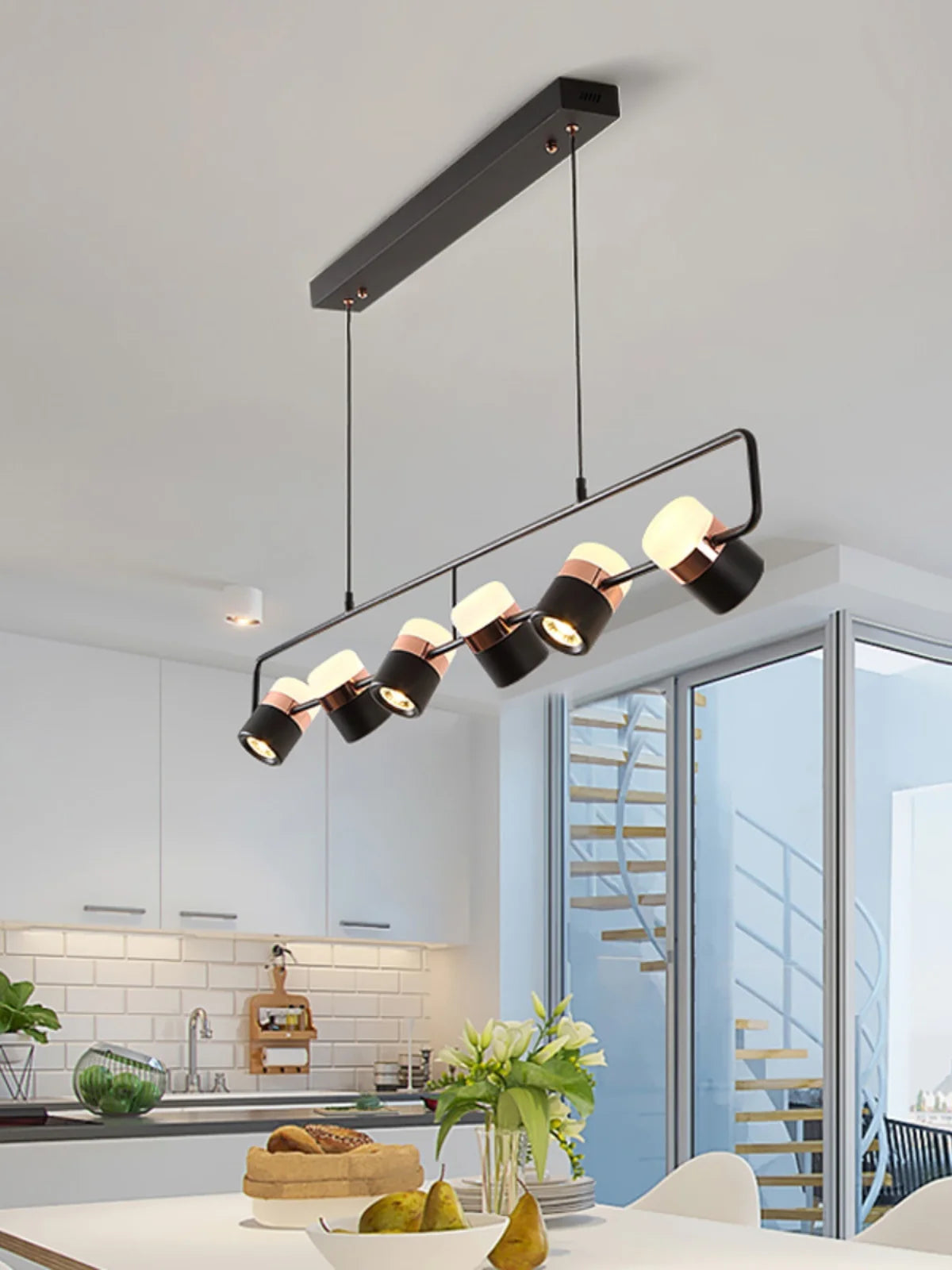 Nordic Designer Strip Restaurant Chandelier Minimalist Creative Bar Table Lamp, Bedroom Bedside Decoration Small GU10 Chandelier - vue 4 sur 14