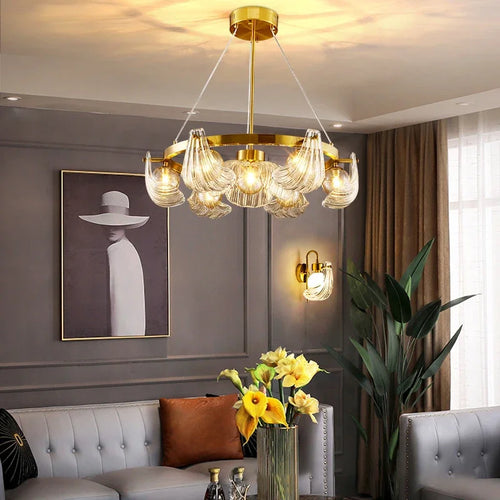 lustre de luxe en verre de coquille avec lampes led créatives - vue 3 sur 18