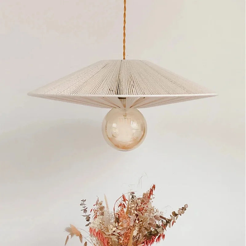 lustre rétro japonais en corde de chanvre pour décoration créative - vue 4 sur 10