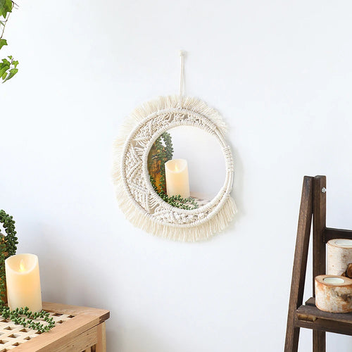 miroir mural en macramé style bohème pour décoration intérieure - vue 14 sur 14