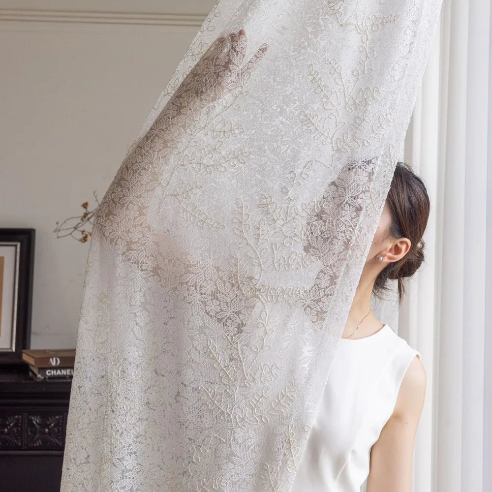Voilage tulle brodé motifs feuilles pour salon chambre - vue 3 sur 7