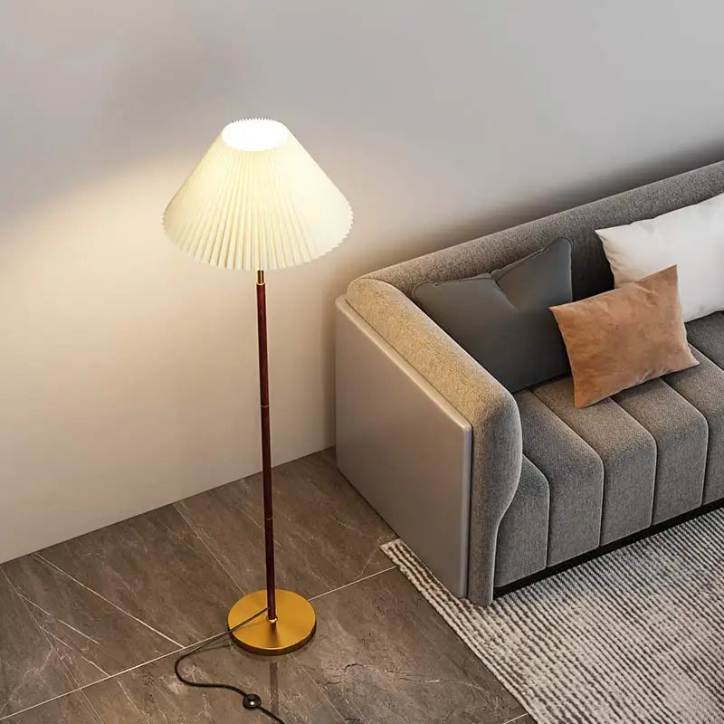 lampadaire nordique à led design abat-jour en tissu décoration intérieure - vue 3 sur 8