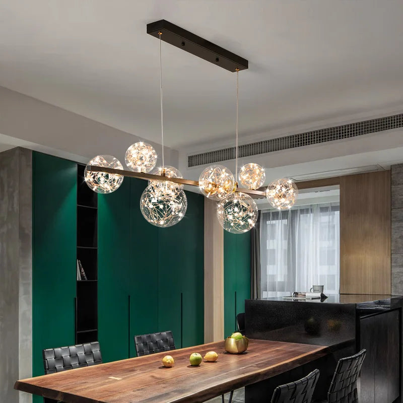 suspension led nordique boule de verre clair pour bar restaurant - vue 6 sur 14