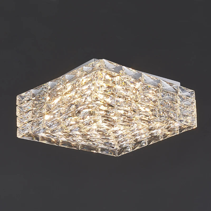 plafonnier en acier inoxydable et cristal design moderne créatif carré - vue 4 sur 9