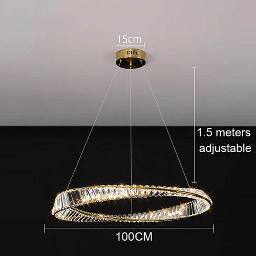 Crystal LED Chandelier for Living Room Kitchen Bedroom Ceiling Pendant Lamp, Gold Modern Remote Control Hanging Light - vue 10 sur 11