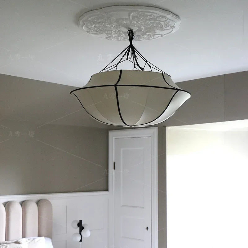 lustre rétro nordique en tissu pour décoration intérieure - vue 4 sur 9