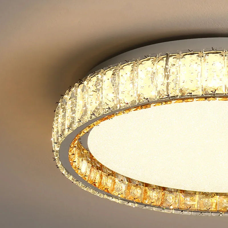 Plafonnier anneau lumineux en or avec cristaux luxueux et led réglable - vue 5 sur 6
