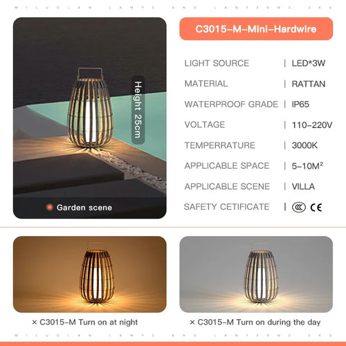Outdoor Home Garden Solar lights, Rattan IP65 Waterproof Street Lamp Villa Courtyard Landscape Lawn Light For Garden Patio Fence - vue 13 sur 13