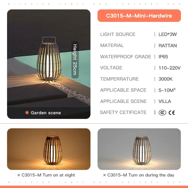 Outdoor Home Garden Solar lights, Rattan IP65 Waterproof Street Lamp Villa Courtyard Landscape Lawn Light For Garden Patio Fence - vue 12 sur 13