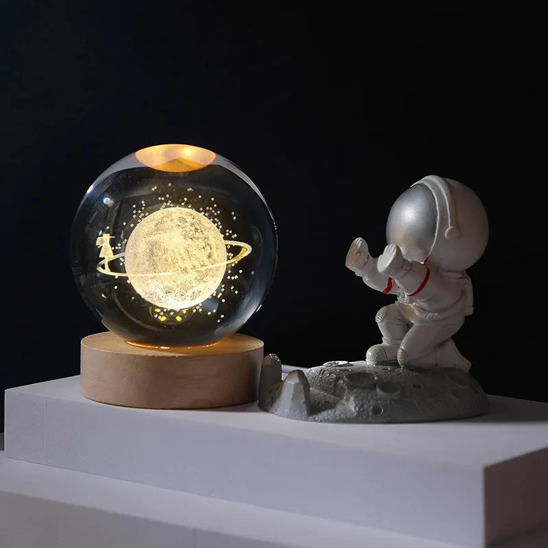 boule de cristal 3d lune galaxie décoration lumineuse pour la maison - vue 16 sur 17
