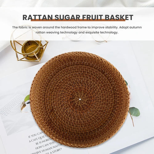 panier rond en rotin fait main pour rangement et pique-nique - vue 7 sur 7