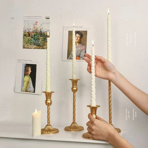 bougeoirs rétro spirale dorés pour décorations romantiques et dîners aux chandelles - vue 2 sur 12