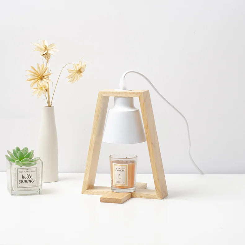 Lampe chauffe-bougie bois nordique 110/230V éclairage intérieur - vue 3 sur 6