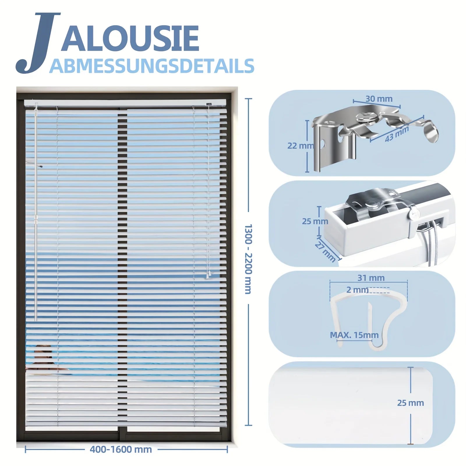 Store vénitien aluminium sans perçage pour fenêtre chambre - vue 3 sur 9