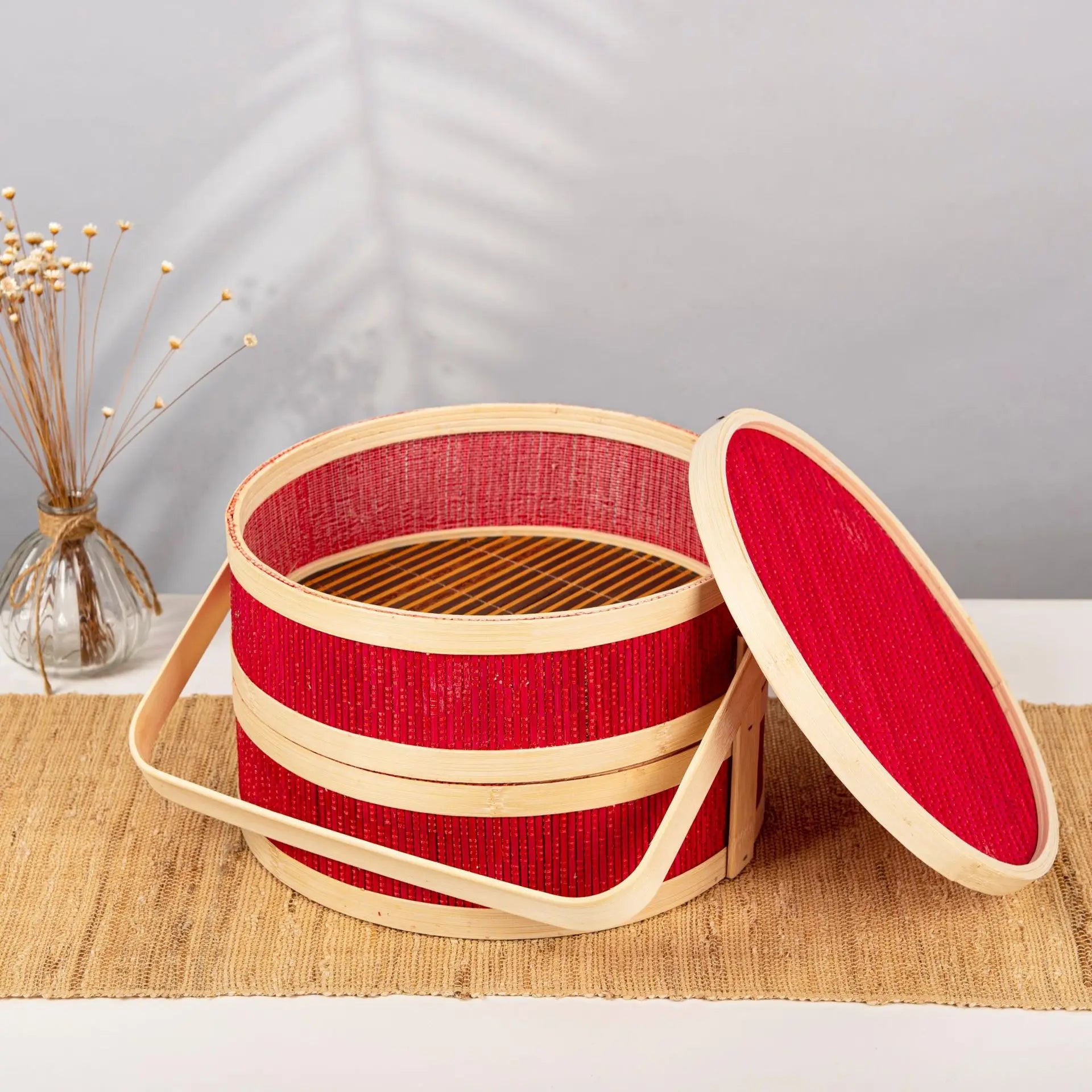 panier en bambou tressé portable pour pique-nique et repas - vue 5 sur 7