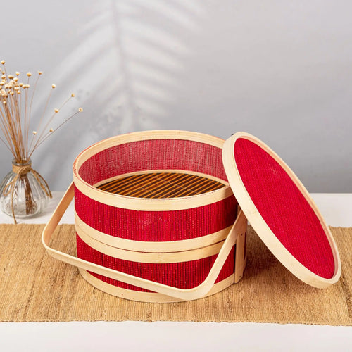 panier en bambou tressé portable pour pique-nique et repas - vue 5 sur 7