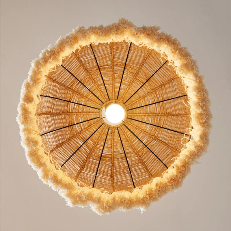 Suspension led en chanvre tissé à la main style bohème wabi sabi - vue 4 sur 9
