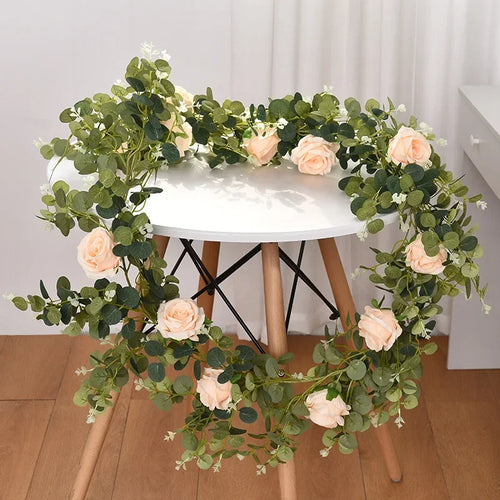 plantes artificielles décoratives roses vignes et eucalyptus - vue 2 sur 10