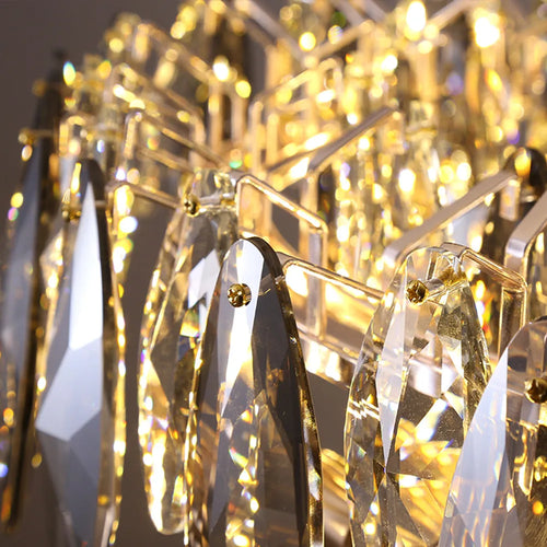 lustre moderne en cristal avec led et suspensions ronds - vue 4 sur 12