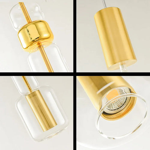suspension moderne en verre transparent avec métal doré et noir - vue 5 sur 8