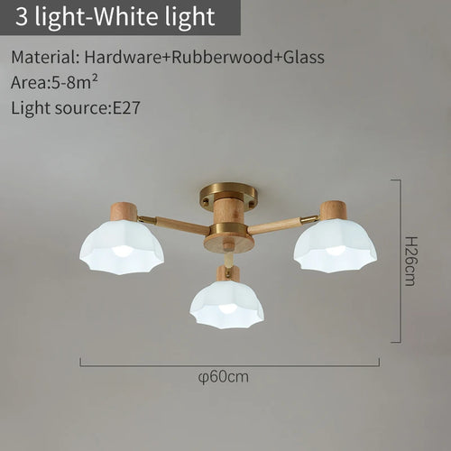 Plafonniers nordiques en bois de caoutchouc avec lampadaires en verre pour salon moderne blanc chaud lumière froide Lustres chambre lampara - vue 9 sur 12