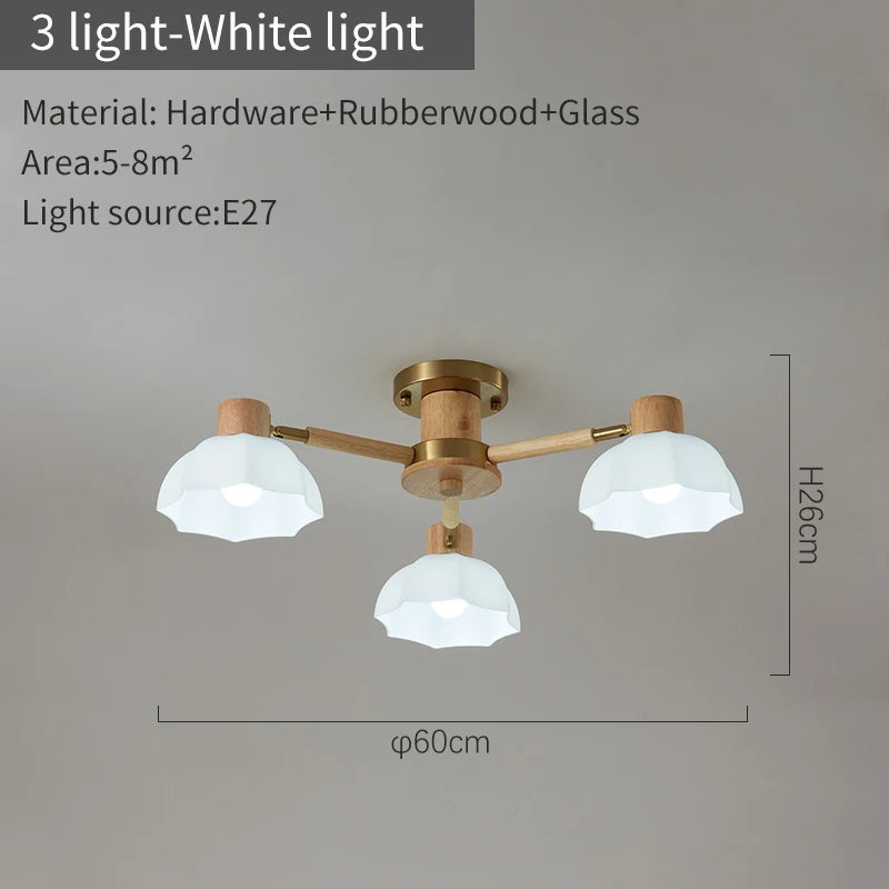 Plafonniers nordiques en bois de caoutchouc avec lampadaires en verre pour salon moderne blanc chaud lumière froide Lustres chambre lampara - vue 8 sur 12