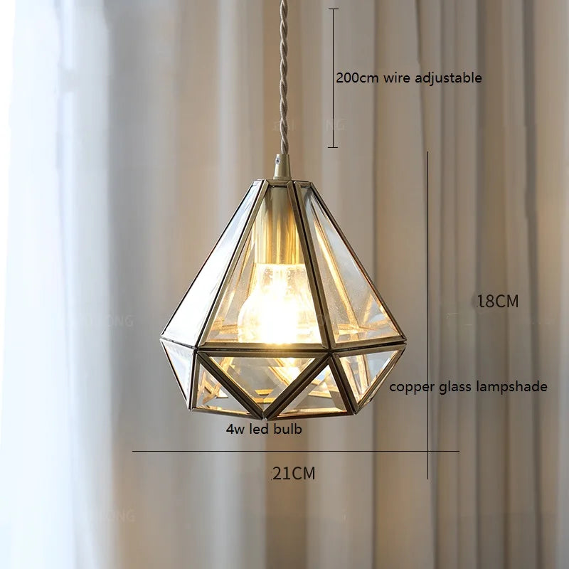 Suspension vintage en cuivre avec abat-jour en verre fait main - vue 9 sur 21