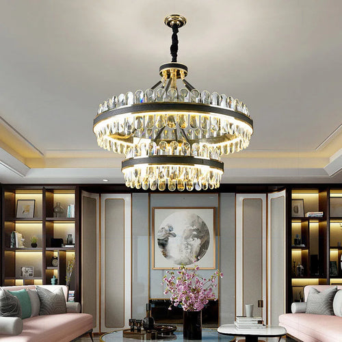 lustre moderne en cristaux éclairage rond à led - vue 5 sur 14