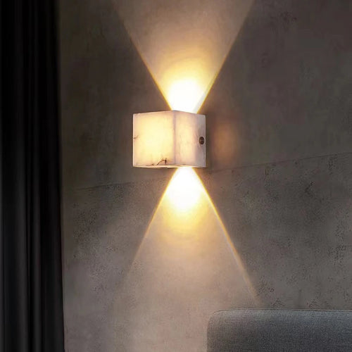 applique murale led moderne en marbre naturel et cuivre - vue 3 sur 7