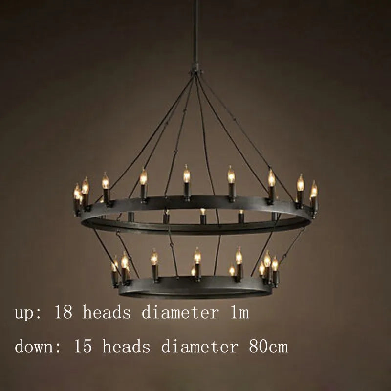 Lustre rond et Moderne américain rétro fer Vintage industriel Led - vue 11 sur 13