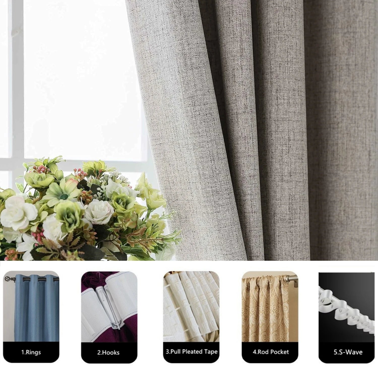 Rideau occultant faux lin extra long sur mesure - vue 5 sur 9