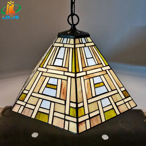 lustre carré en verre style tiffany pour bar nordique - vue 5 sur 6