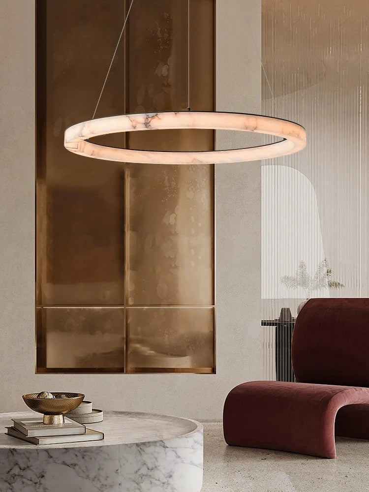 Lustre LED rond en marbre véritable - vue 6 sur 10