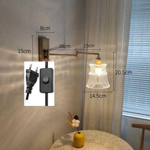 IWHD tirer chaîne verre applique murale LED applique bras gauche droite rotation chambre salon lumières nordique moderne à côté lampe Wandlamp - vue 13 sur 23