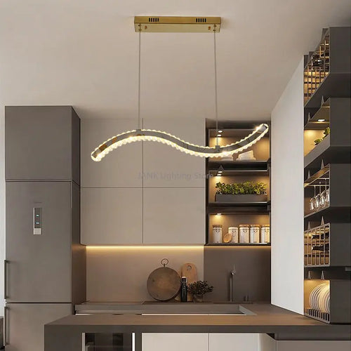 lustre led moderne en cristal de luxe en forme de s - vue 2 sur 14