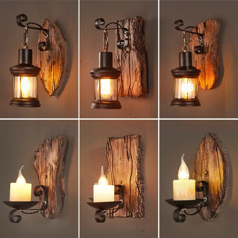 Applique murale LED industrielle rétro en bois - vue 2 sur 21