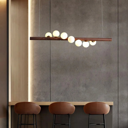lustre moderne en verre et bois de noyer pour intérieur - vue 7 sur 14