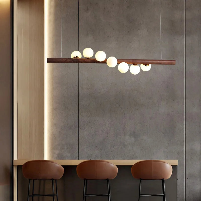 lustre moderne en verre et bois de noyer pour intérieur - vue 6 sur 14