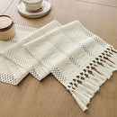 Chemin de table macrame boheme ivoire franges