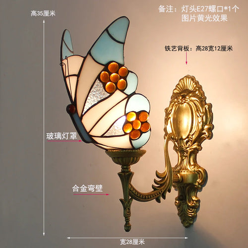 applique murale tiffany papillon décor méditerranéen vitrail miroir - vue 6 sur 13