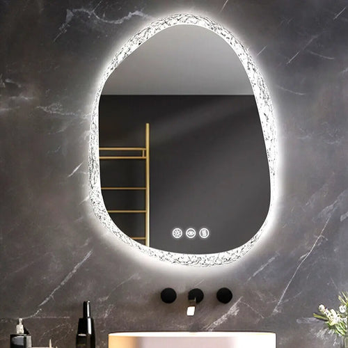 miroir à led irrégulier avec cadre en verre rétroéclairé réglage 3 couleurs - vue 2 sur 9