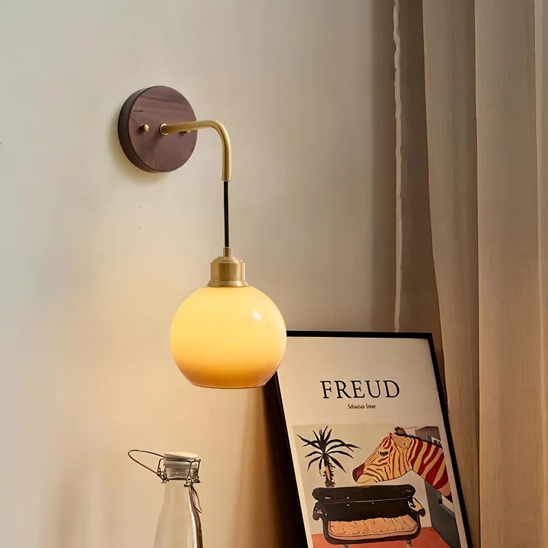 Walnut Wood Brass Gradient Glass Wall Light, Wall Sconce for Bedroom, Bedside, Living, Dining Room, Corridor aisle - vue 3 sur 7