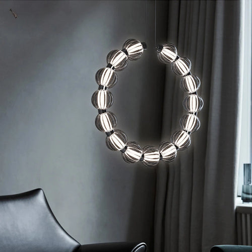 lustre led de luxe style collier de perles chromé - vue 3 sur 13
