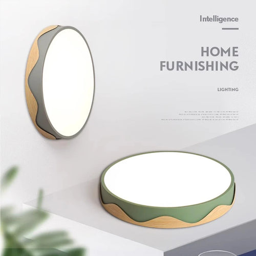 plafonnier moderne à leds circulaire grain de bois éclairage décoratif - vue 2 sur 18
