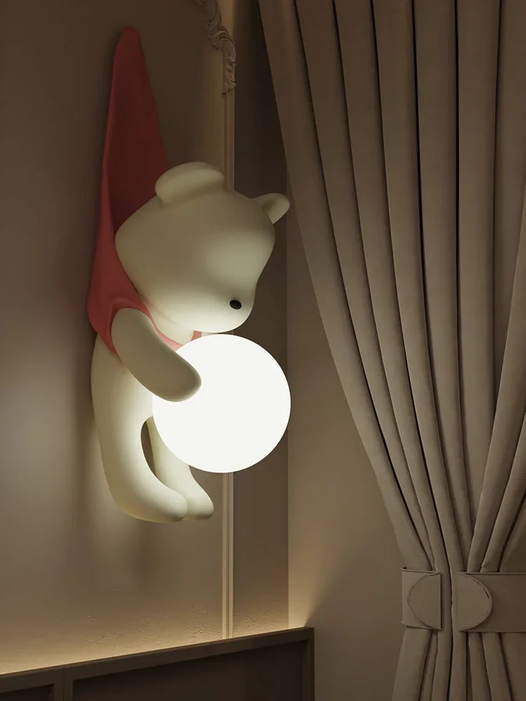 applique murale Style crème résine ours nordique LED salon chambre enfants chambre moderne créatif décor à la maison - vue 3 sur 8