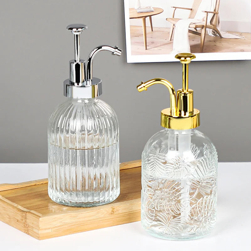 distributeur de savon en verre transparent rechargeable pour gel douche - vue 6 sur 17