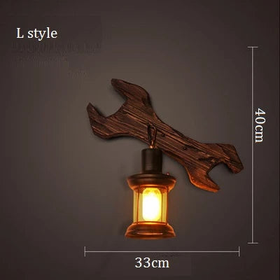 applique murale industrielle en bois style loft vintage - vue 19 sur 19